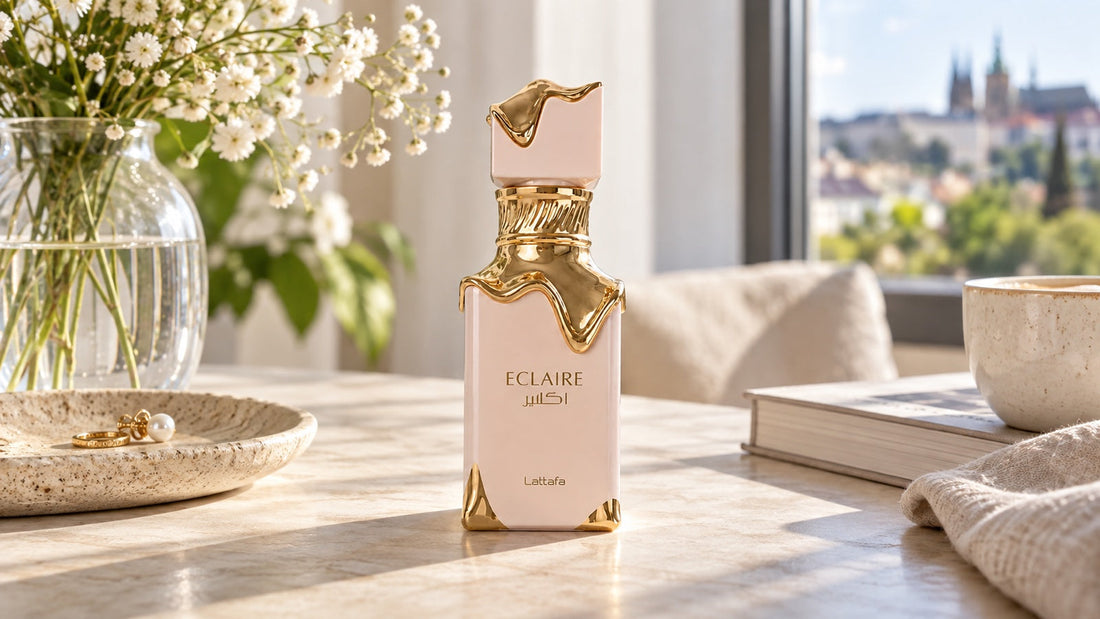 Lattafa Eclaire EDP 100 ml na fotografii k článku Lattafa Eclaire, Pistache a Banoffi – recenze.