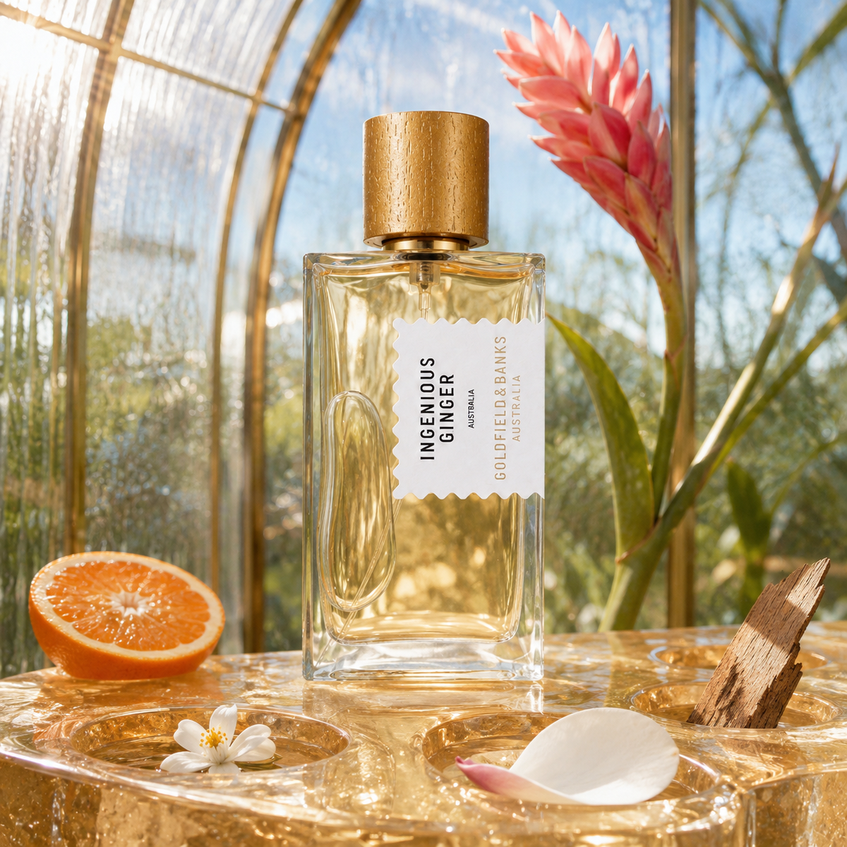 Goldfield & Banks Ingenious Ginger ve slunném skleníku s mandarinkou a květy – MrRizz