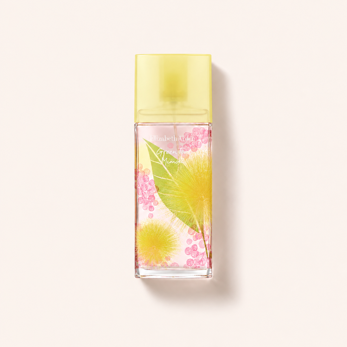 Flakon Elizabeth Arden Green Tea Mimosa EDT 100 ml na béžovém pozadí – MrRizz