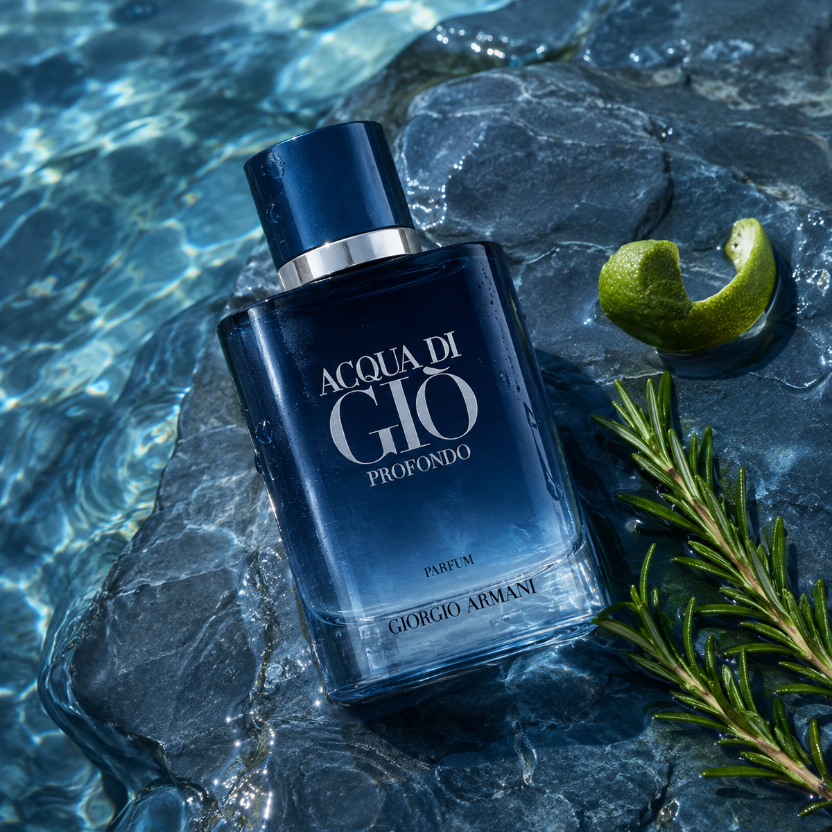 Giorgio Armani Acqua di Giò Profondo Parfum u vodní hladiny s mandarinkovou kůrou a rozmarýnem – MrRizz