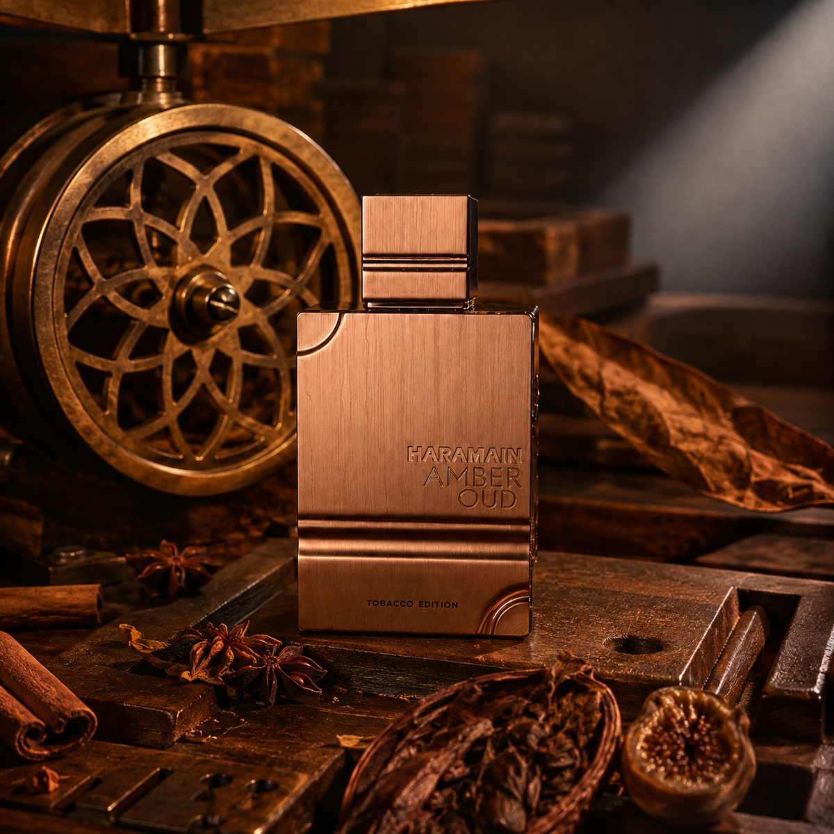 Al Haramain Amber Oud Tobacco Edition – emotivní produktová fotografie
