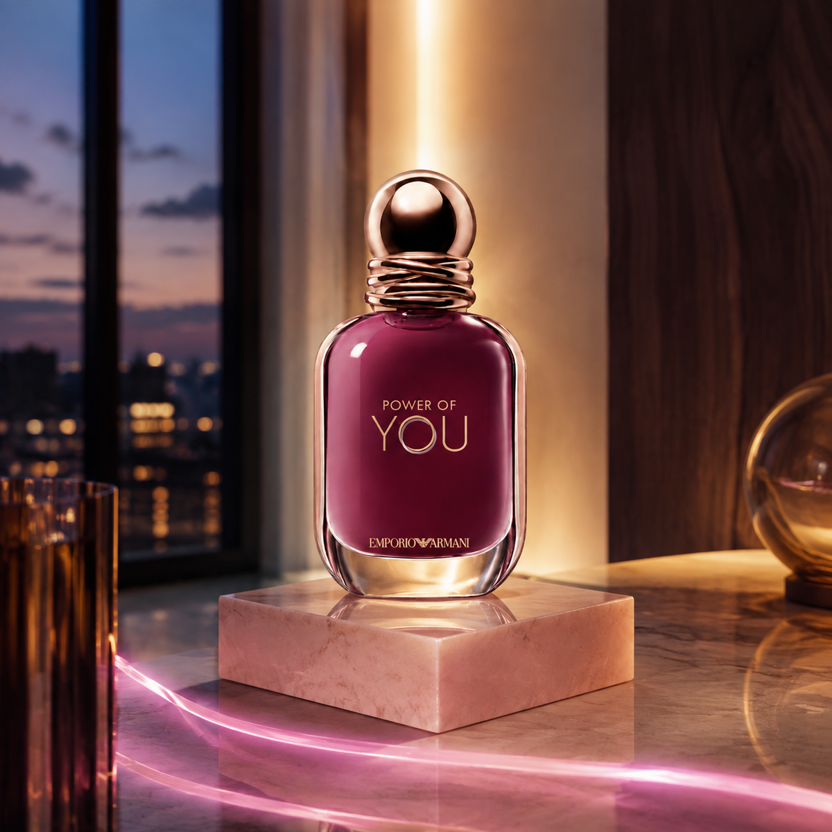 Emporio Armani Power of You v emocionální růžové scéně s vanilkou, ambrou a večerním světlem – MrRizz