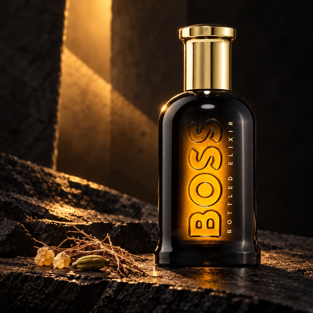 BOSS Bottled Elixir v pryskyřičném zátiší s kardamomem a vetiverem – MrRizz