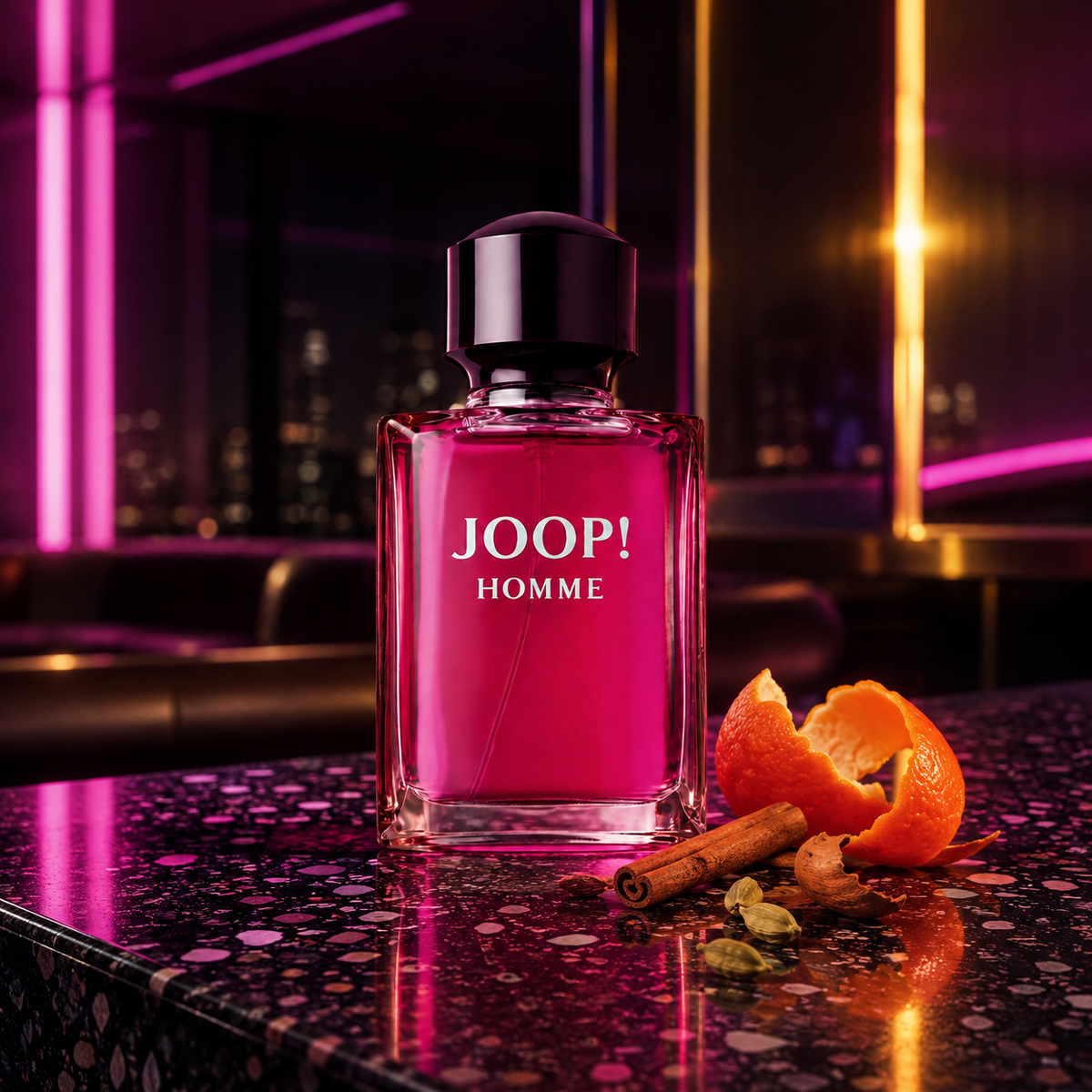 Joop! Homme EDT – neonové noční zátiší s mandarinkou, skořicí a kardamomem