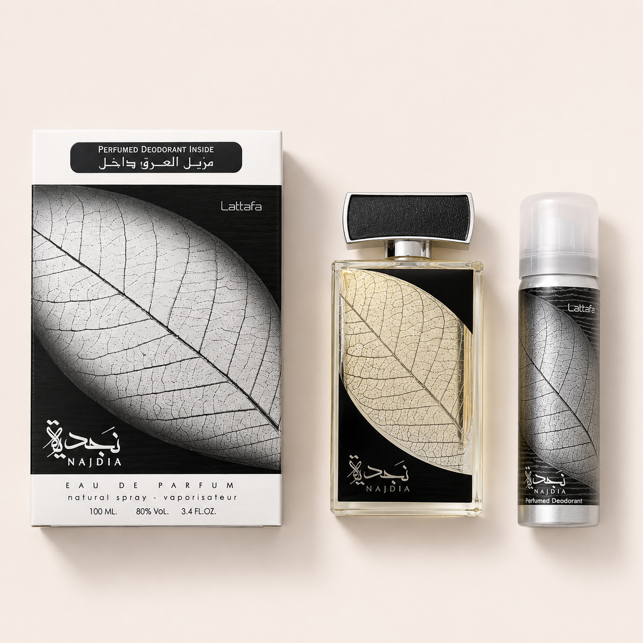 Sada Lattafa Najdia s parfémovanou vodou 100 ml, deodorantem 50 ml a krabičkou – MrRizz