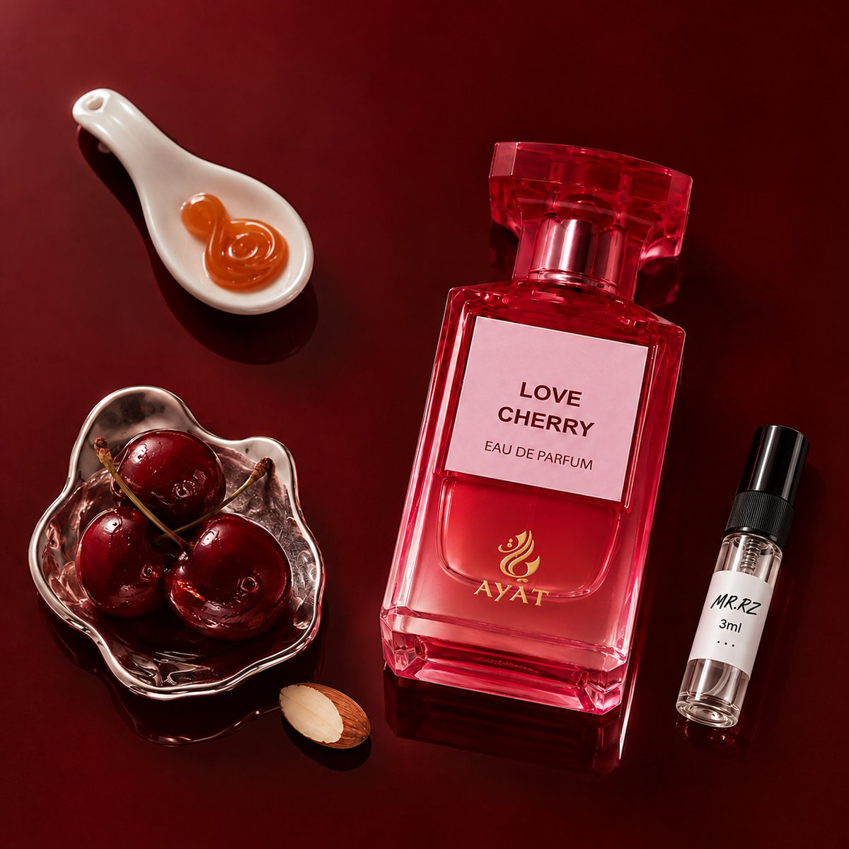 Ayat Perfumes Love Cherry – původní prostředí s lahvičkou vzorku MrRizz