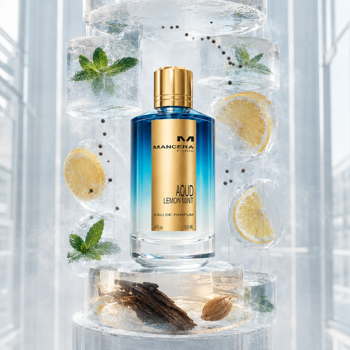 Mancera Aoud Lemon Mint EDP – emotivní produktová fotografie
