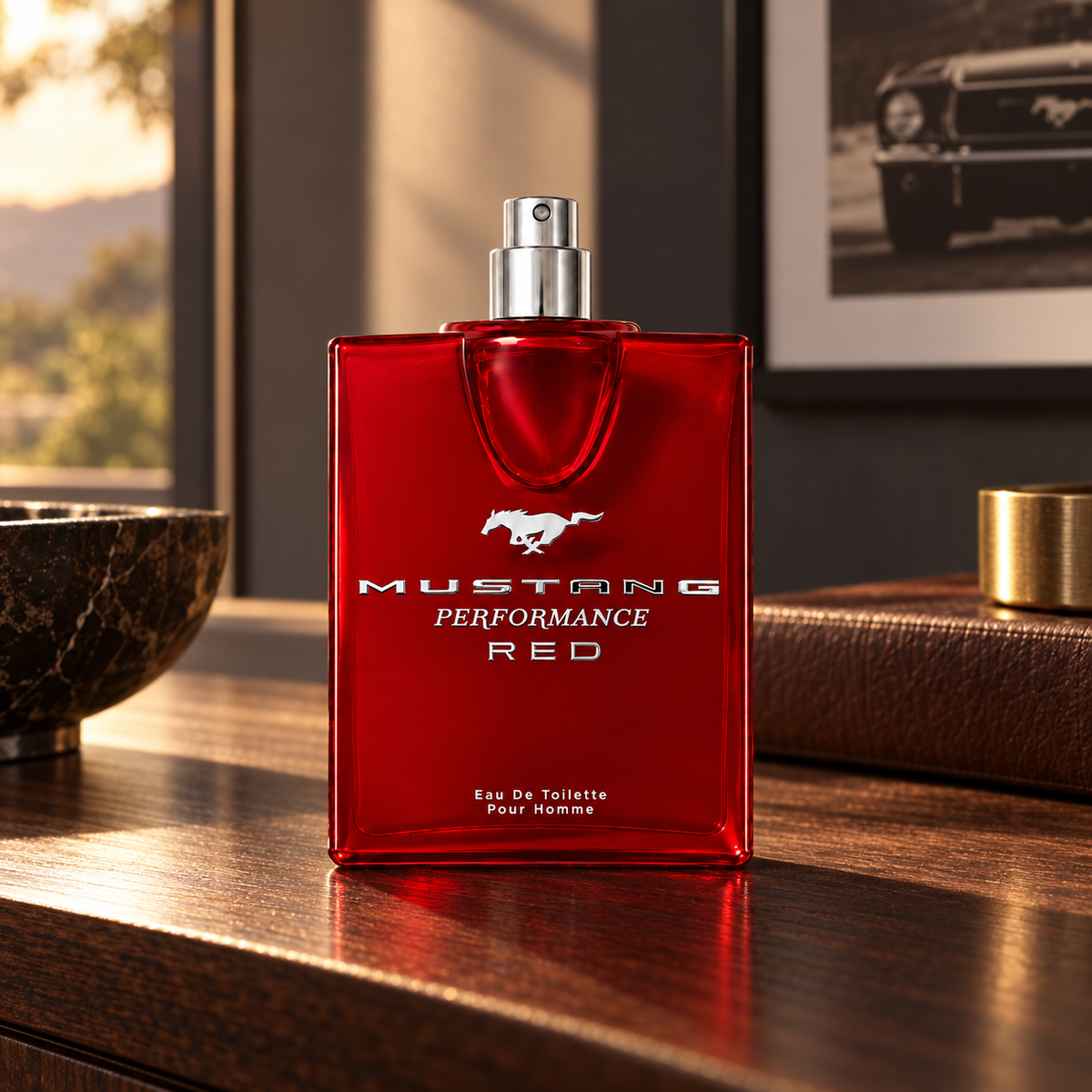 Ford Mustang Performance Red EDT 100 ml – flakon v prostředí – MrRizz