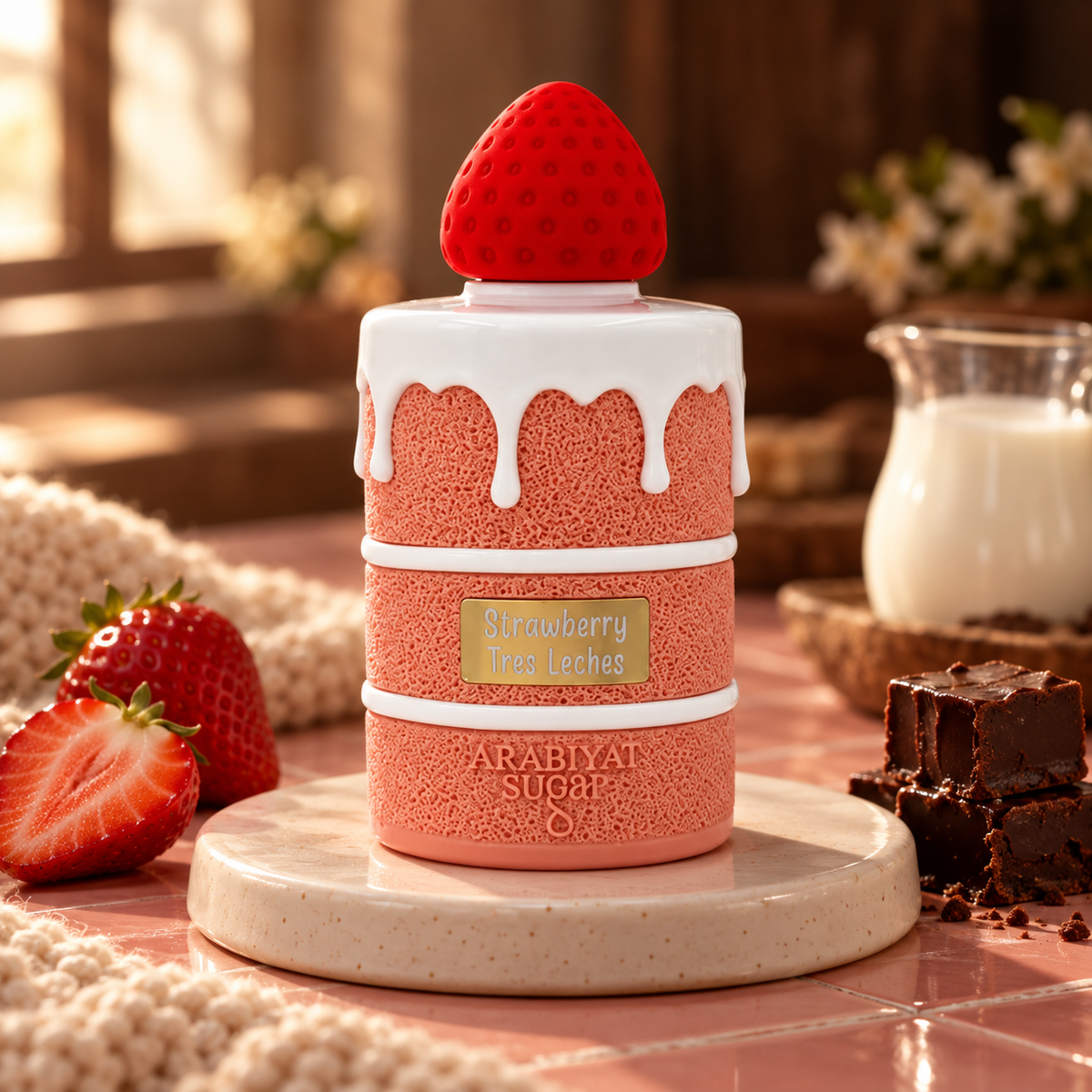 Arabiyat Sugar Strawberry Tres Leches EDP 100 ml – produkt v prostředí
