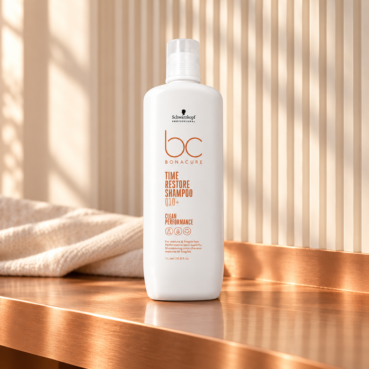 Schwarzkopf Professional BC Bonacure Time Restore Q10 Shampoo 1000 ml – produktová scéna – MrRizz