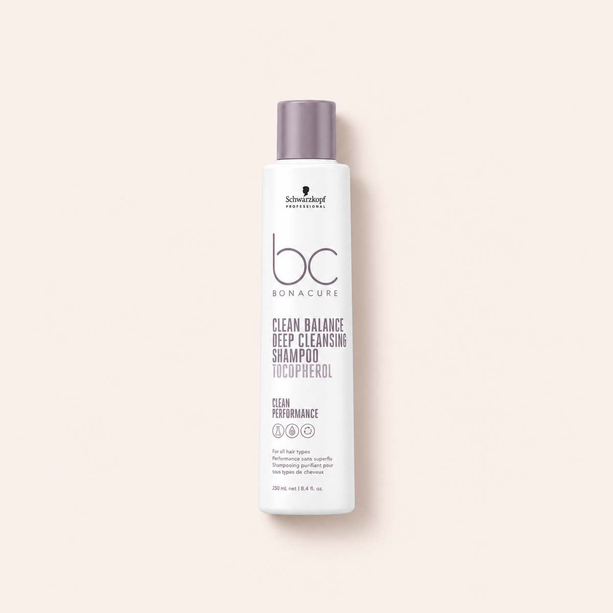 Schwarzkopf Professional BC Bonacure Clean Balance Tocopherol Shampoo 250 ml na béžovém pozadí – MrRizz