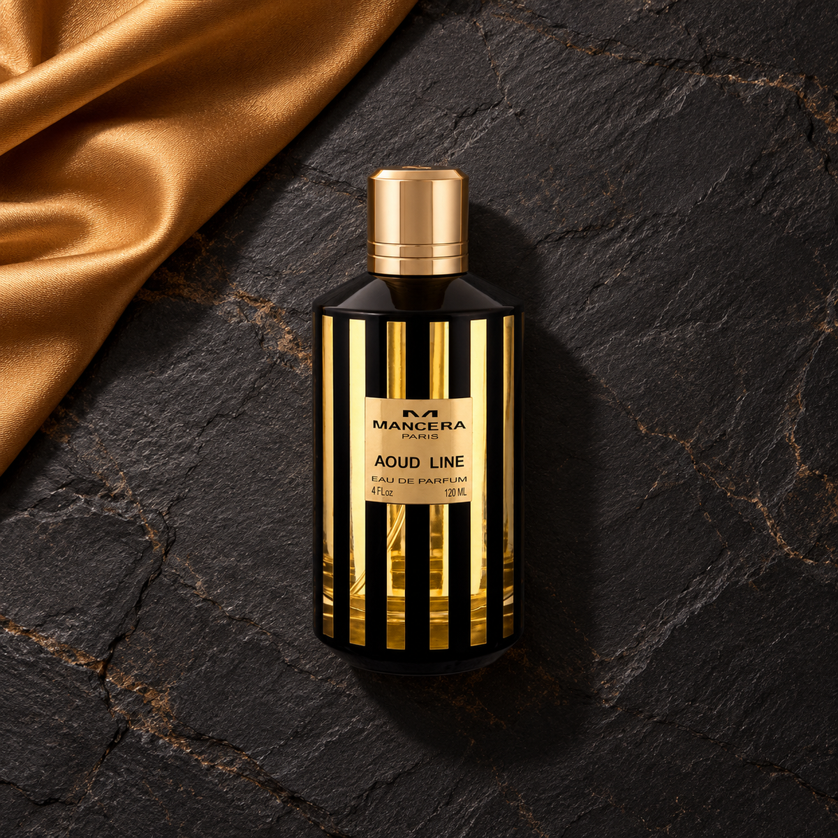 MANCERA Line Aoud EDP 120 ml – parfém v prostředí, pohled shora s bočním stínem
