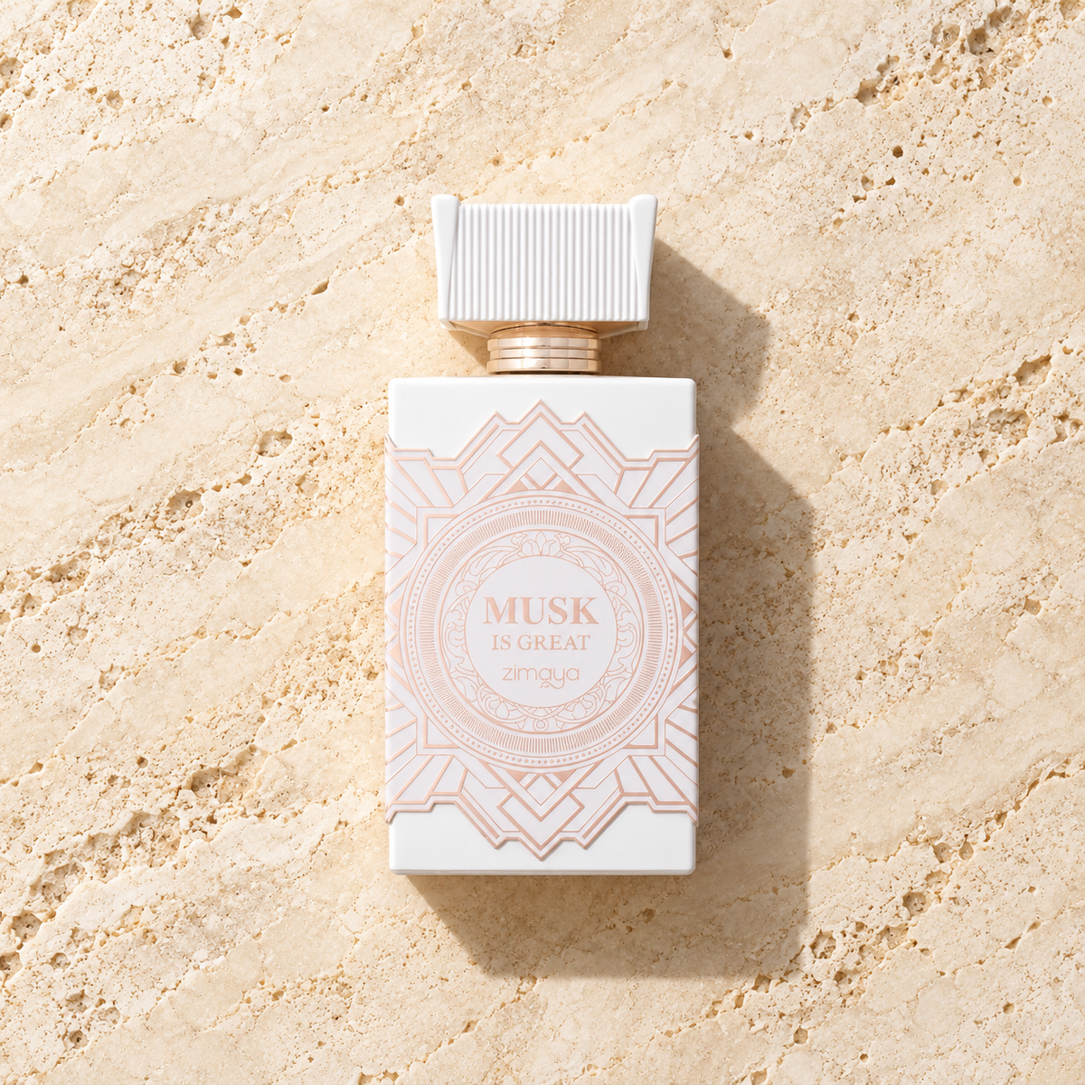 Zimaya Musk Is Great EDP 100 ml – parfém v prostředí, pohled shora s bočním stínem