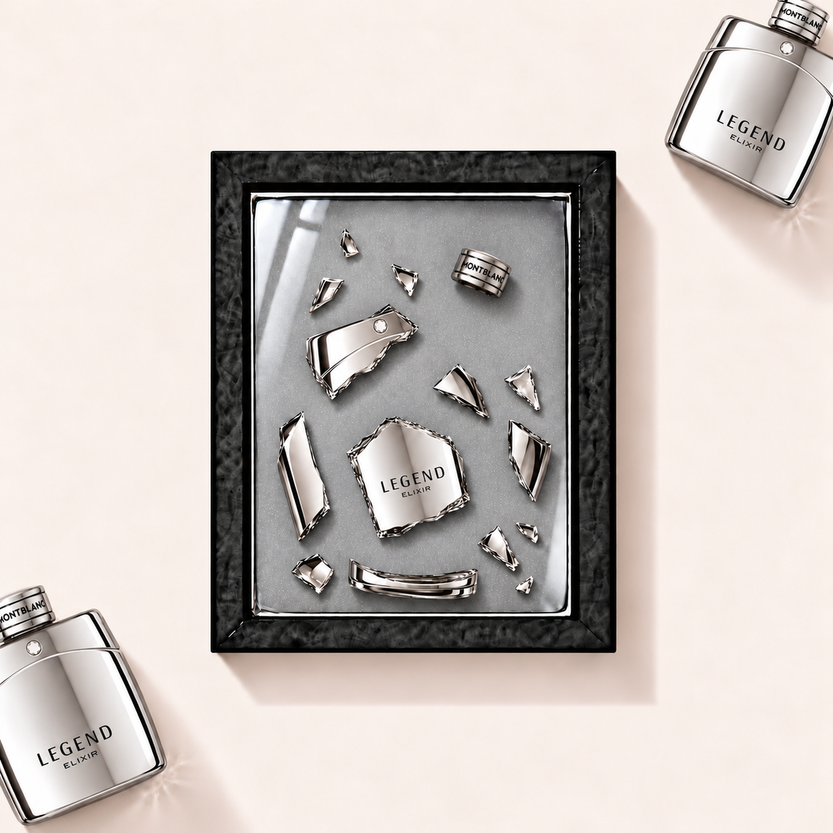 Parfemovy obraz Montblanc Legend Elixir v cernem ramu - ilustracni fotografie