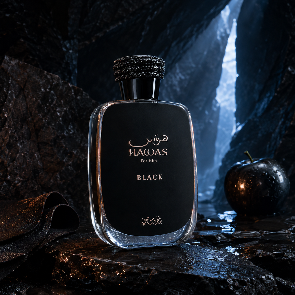 Rasasi Hawas Black – emotivní produktová fotografie