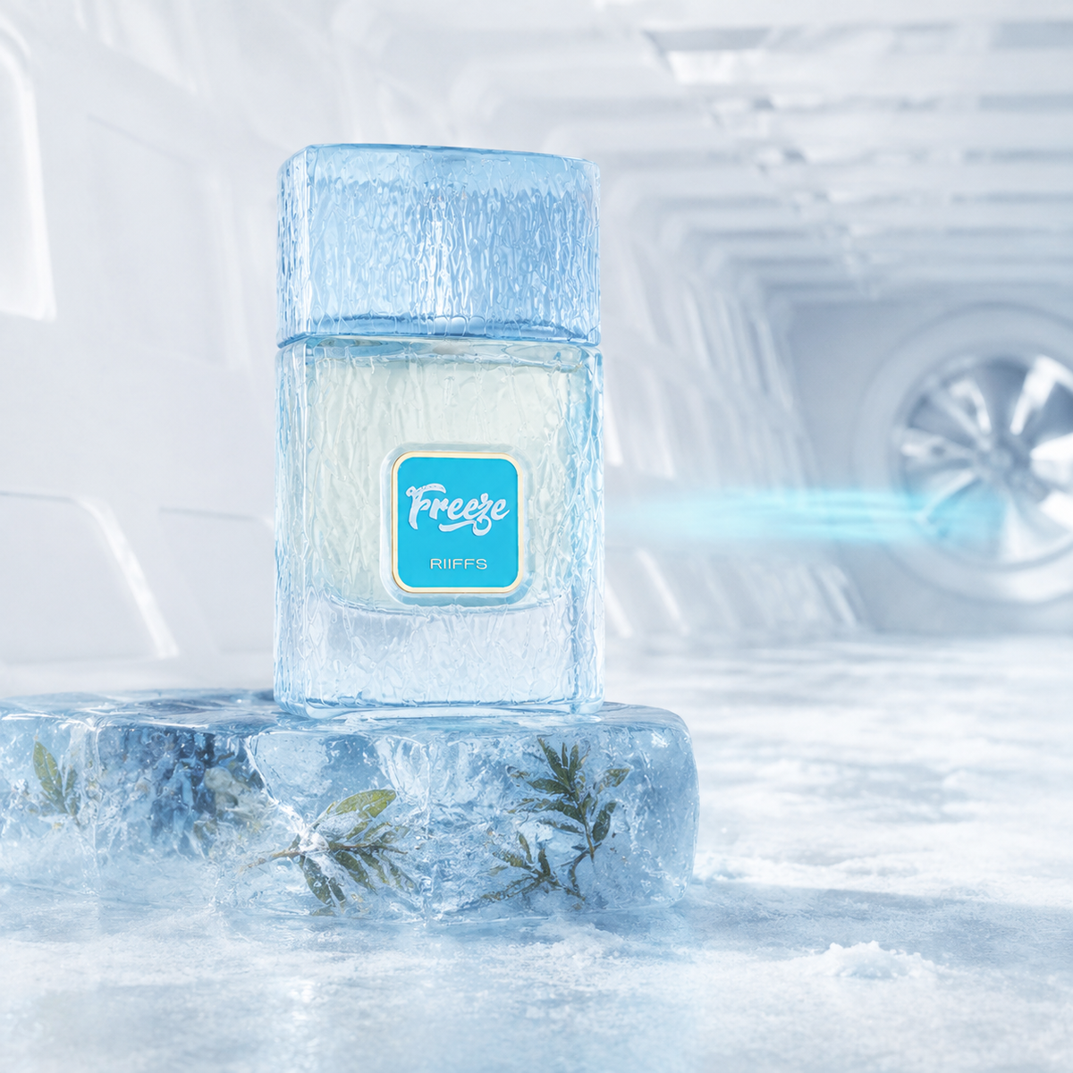Riiffs Freeze v emocionální ledové scéně s chladivým světlem a aromatickými listy – MrRizz