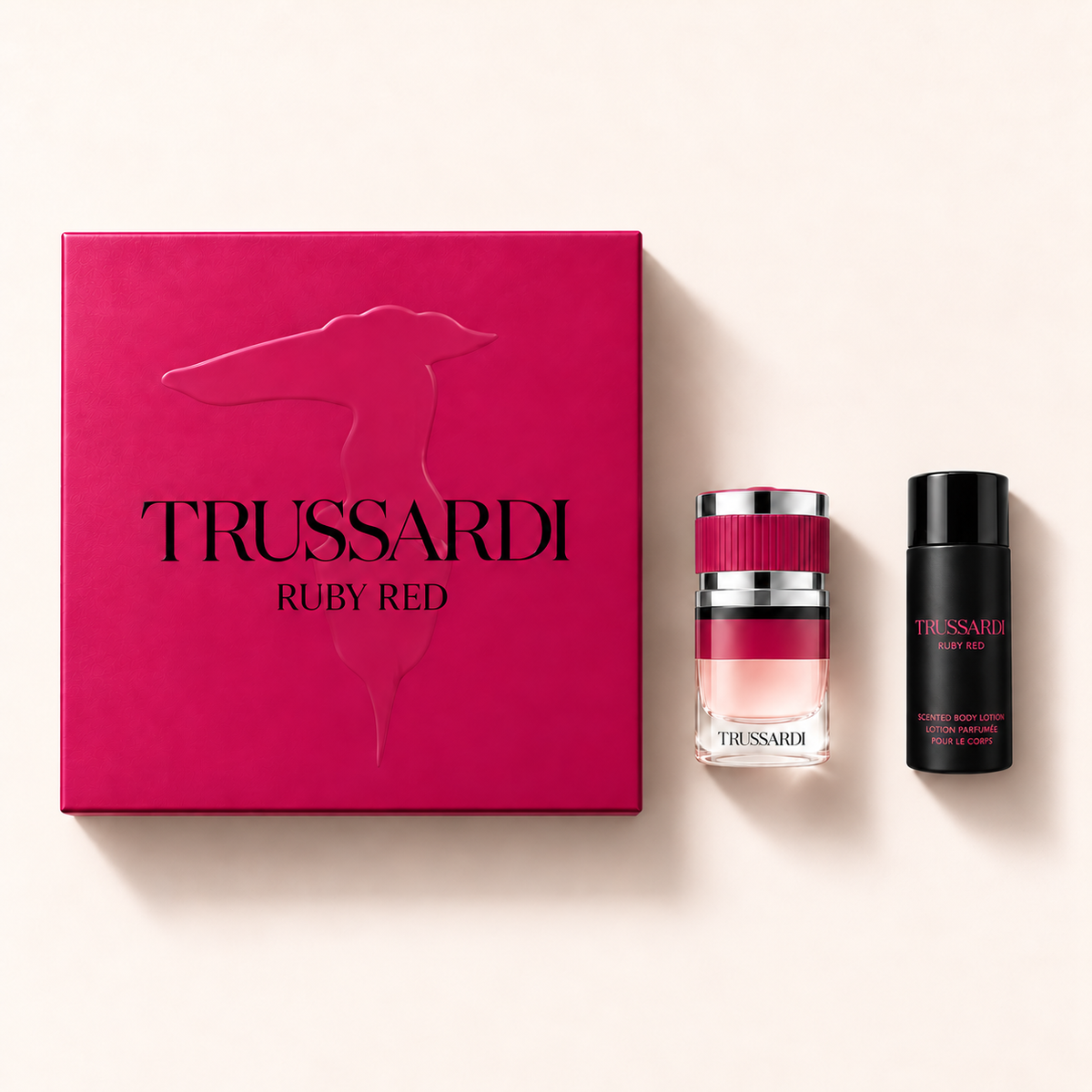 Trussardi Ruby Red, dárková sada s parfémem a tělovým mlékem – MrRizz
