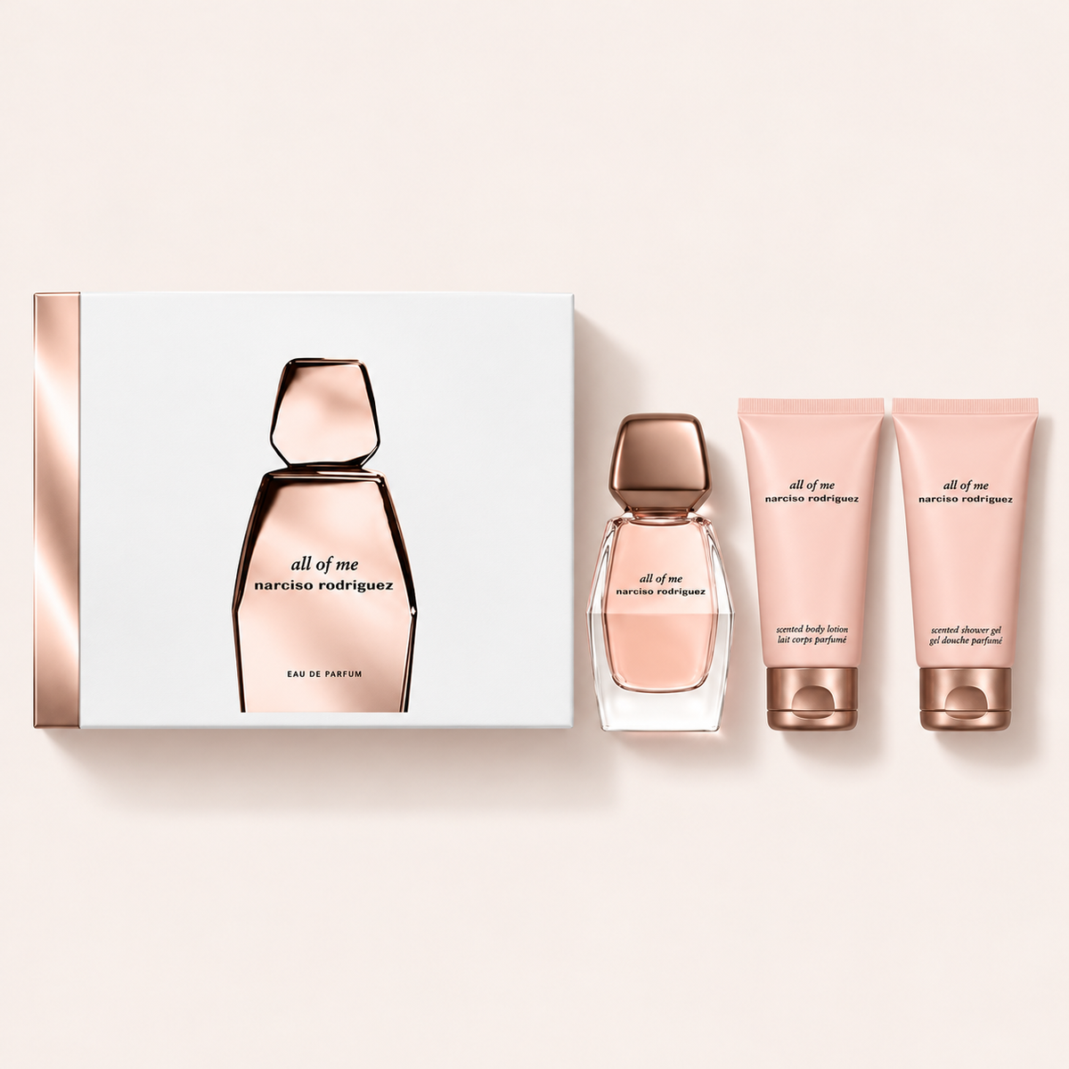 Dárkový set Narciso Rodriguez All Of Me EDP 50 ml, tělové mléko 50 ml a sprchový gel 50 ml – MrRizz