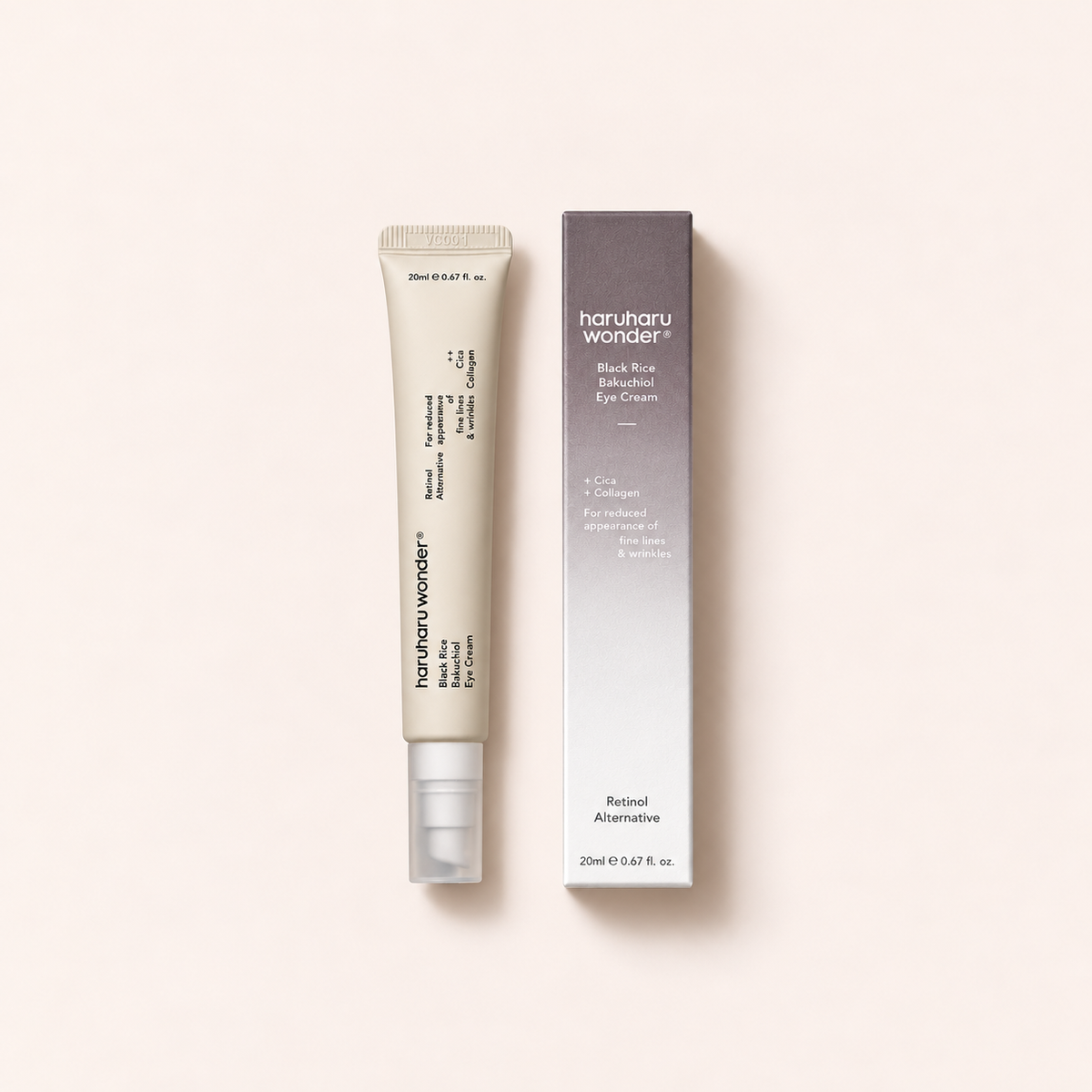 HaruHaru Wonder Black Rice Bakuchiol Eye Cream 20 ml – výrobek s odpovídajícím obalem vleže – MrRizz