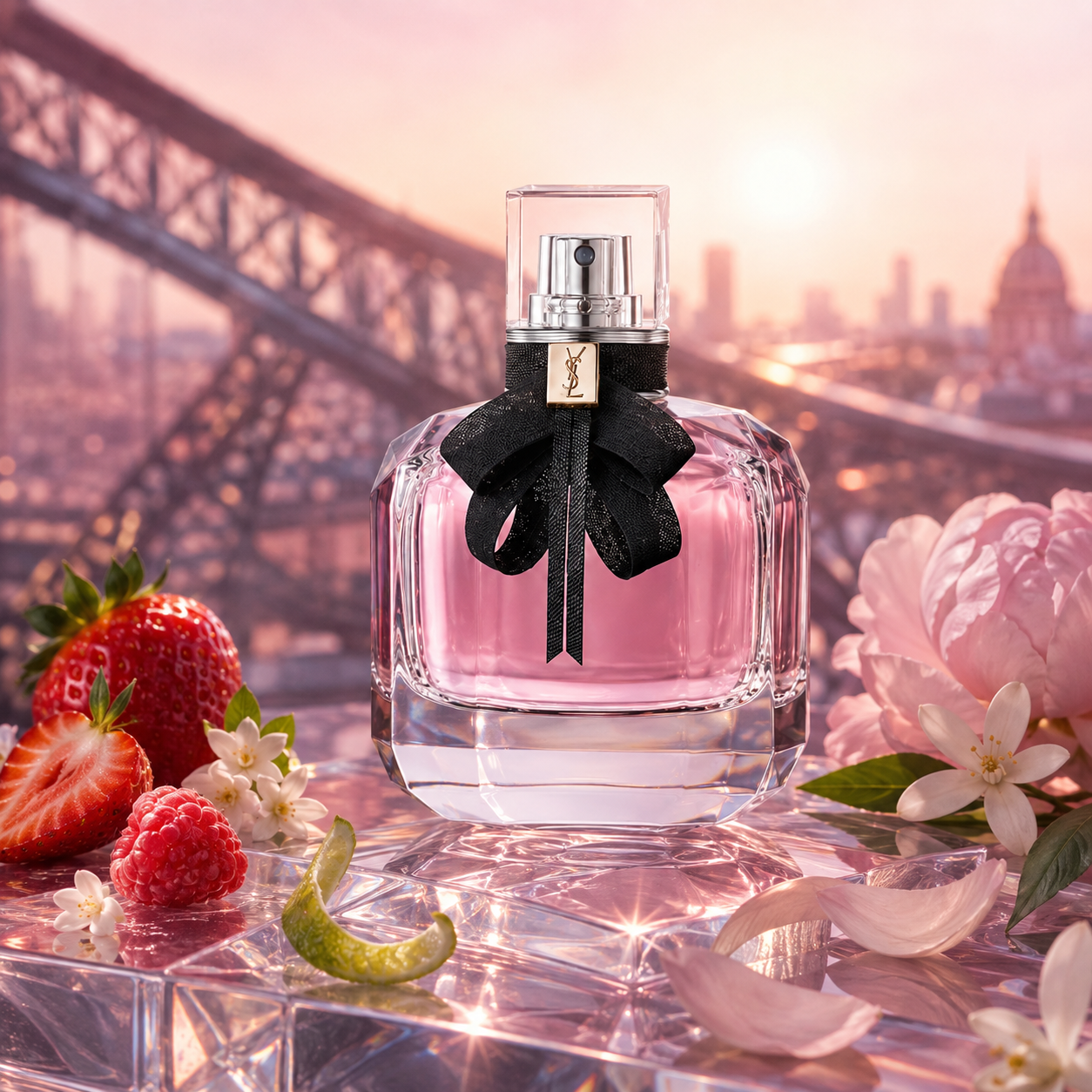 YSL Mon Paris EDP – romantické růžové zátiší s jahodou, malinou, pivoňkou a jasmínem – MrRizz